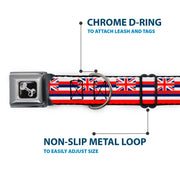 Dog Bone Black/Silver Seatbelt Buckle Collar - Hawaii Flag Continuous Repeat