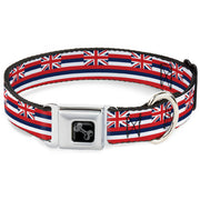 Dog Bone Black/Silver Seatbelt Buckle Collar - Hawaii Flag Continuous Repeat