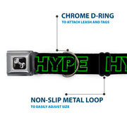 Dog Bone Black/Silver Seatbelt Buckle Collar - HYPE Outline Black/Neon Green