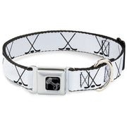Dog Bone Black/Silver Seatbelt Buckle Collar - Hockey Sticks and Puck White/Black
