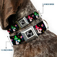 Load image into Gallery viewer, Dog Bone Black/Silver Seatbelt Buckle Collar - Happy Mushrooms with Stars Black/Multi Color

