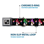 Dog Bone Black/Silver Seatbelt Buckle Collar - Happy Mushrooms with Stars Black/Multi Color