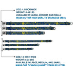 Dog Bone Black/Silver Seatbelt Buckle Collar - HARMONY BALANCE LIFE Icons Collage Blue/Yellow