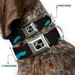 Dog Bone Seatbelt Buckle Collar - Mustaches Scattered Black/Turquoise