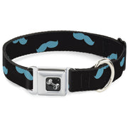 Dog Bone Seatbelt Buckle Collar - Mustaches Scattered Black/Turquoise