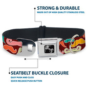 Dog Bone Seatbelt Buckle Collar - Mustaches Brown/Multi Pastel