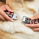 Dog Bone Seatbelt Buckle Collar - Mustaches Brown/Multi Pastel