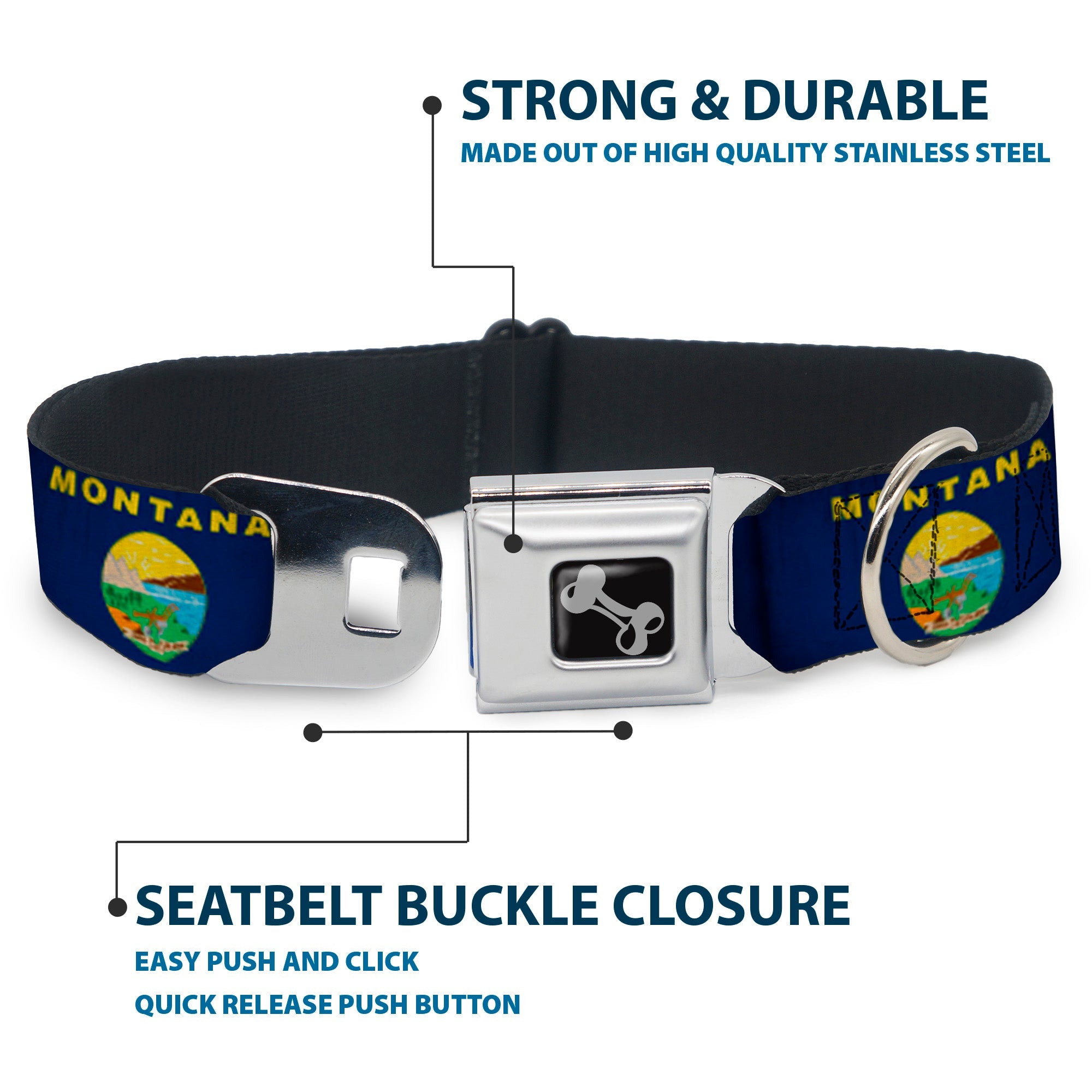 Dog Bone Seatbelt Buckle Collar - Montana Flags