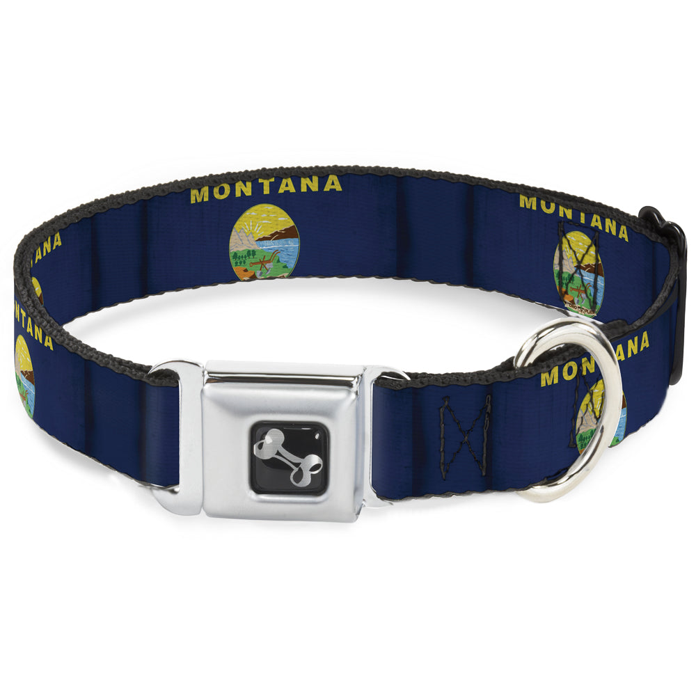 Dog Bone Seatbelt Buckle Collar - Montana Flags