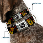 Dog Bone Seatbelt Buckle Collar - Maneki Neko Lucky Cats Gold/Black/White