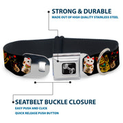 Dog Bone Seatbelt Buckle Collar - Maneki Neko Lucky Cats Gold/Black/White