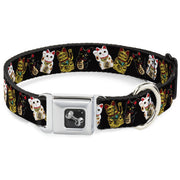 Dog Bone Seatbelt Buckle Collar - Maneki Neko Lucky Cats Gold/Black/White