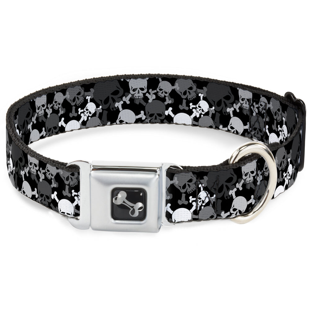 Dog Bone Seatbelt Buckle Collar - Multi Top Skulls Stacked Blak/Gray/White