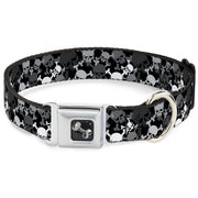 Dog Bone Seatbelt Buckle Collar - Multi Top Skulls Stacked Blak/Gray/White