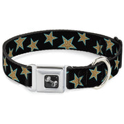 Dog Bone Seatbelt Buckle Collar - Multi Stars Black/Leopard/Baby Blue Outline