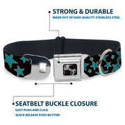 Dog Bone Seatbelt Buckle Collar - Multi Stars Black/Turquoise