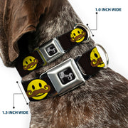 Dog Bone Seatbelt Buckle Collar - Mustache Happy Face Black/Yellow/Brown