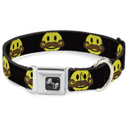 Dog Bone Seatbelt Buckle Collar - Mustache Happy Face Black/Yellow/Brown