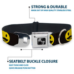 Dog Bone Seatbelt Buckle Collar - Mustache Happy Face2 Black/Yellow/Black