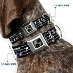 Dog Bone Seatbelt Buckle Collar - Music Notes Black/White