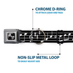 Dog Bone Seatbelt Buckle Collar - Music Notes Black/White