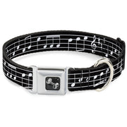 Dog Bone Seatbelt Buckle Collar - Music Notes Black/White