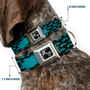 Dog Bone Seatbelt Buckle Collar - Mustaches Mini/Single Repeat Black/Turquoise