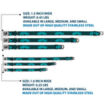 Dog Bone Seatbelt Buckle Collar - Mustaches Mini/Single Repeat Black/Turquoise