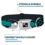 Dog Bone Seatbelt Buckle Collar - Mustaches Mini/Single Repeat Black/Turquoise