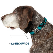 Dog Bone Seatbelt Buckle Collar - Mustaches Mini/Single Repeat Black/Turquoise