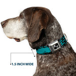Dog Bone Seatbelt Buckle Collar - Mustaches Mini/Single Repeat Black/Turquoise