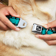 Dog Bone Seatbelt Buckle Collar - Mustaches Mini/Single Repeat Black/Turquoise