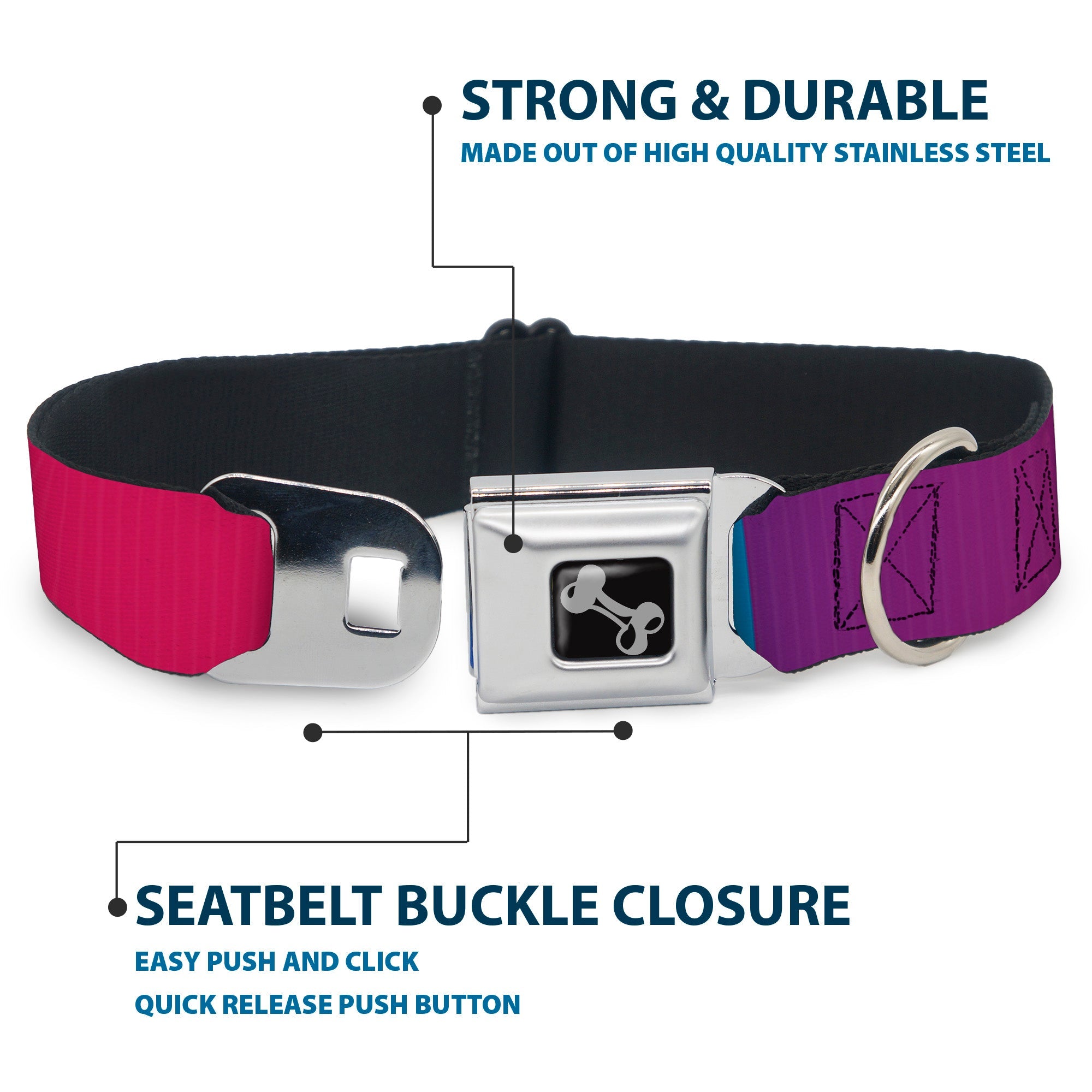Dog Bone Seatbelt Buckle Collar - Multi Color Blocks