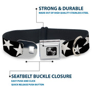 Dog Bone Seatbelt Buckle Collar - Multi Stars Black/White/Black/White Outline