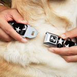 Dog Bone Seatbelt Buckle Collar - Multi Stars Black/White/Black/White Outline