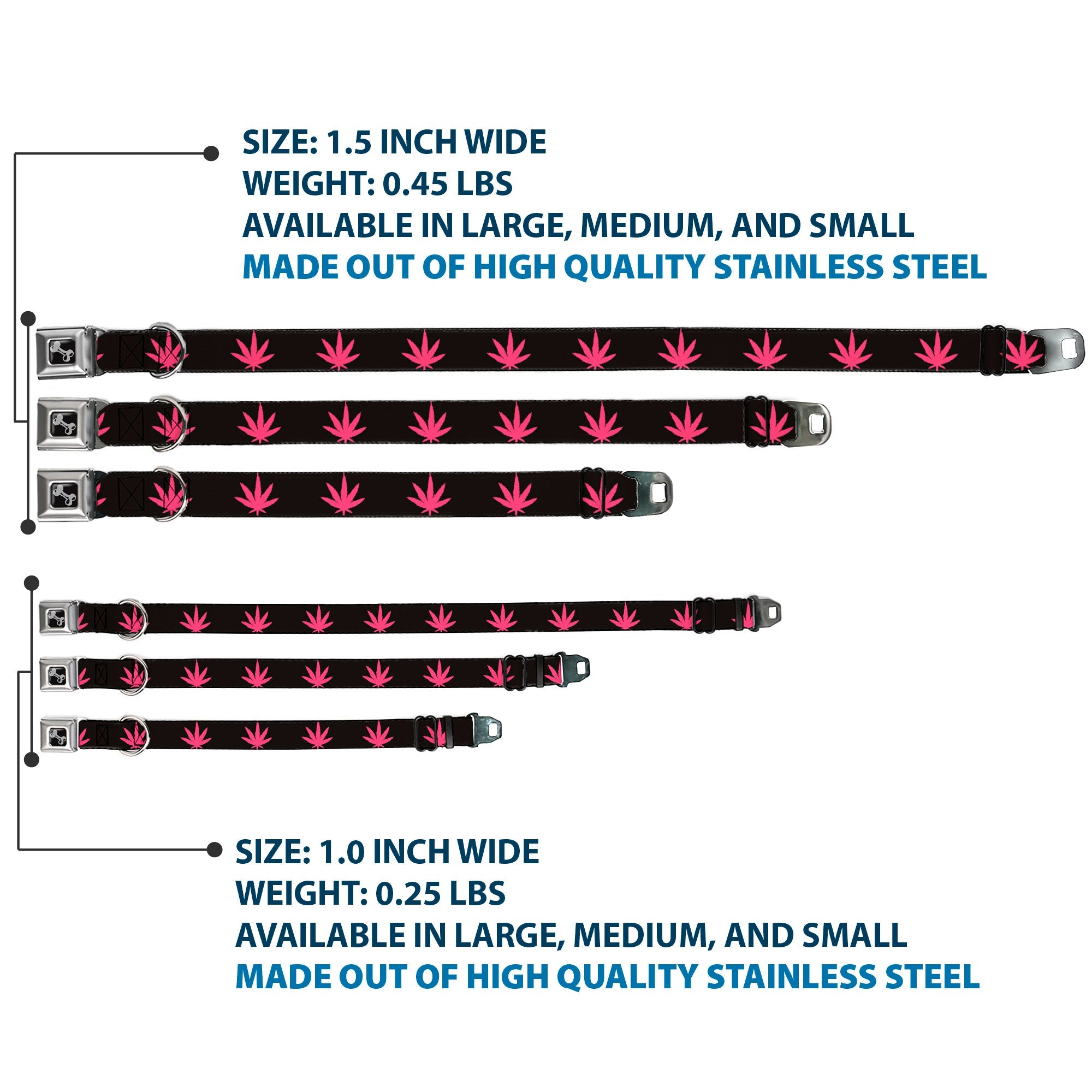 Buckle-Down Seatbelt Buckle Dog Collar - Marijuana Leaf Repeat Black/Pink