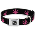 Load image into Gallery viewer, Buckle-Down Seatbelt Buckle Dog Collar - Marijuana Leaf Repeat Black/Pink

