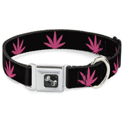 Buckle-Down Seatbelt Buckle Dog Collar - Marijuana Leaf Repeat Black/Pink
