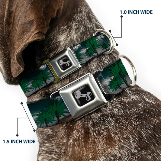 Buckle-Down Seatbelt Buckle Dog Collar - Marijuana Palm Trees/Clouds