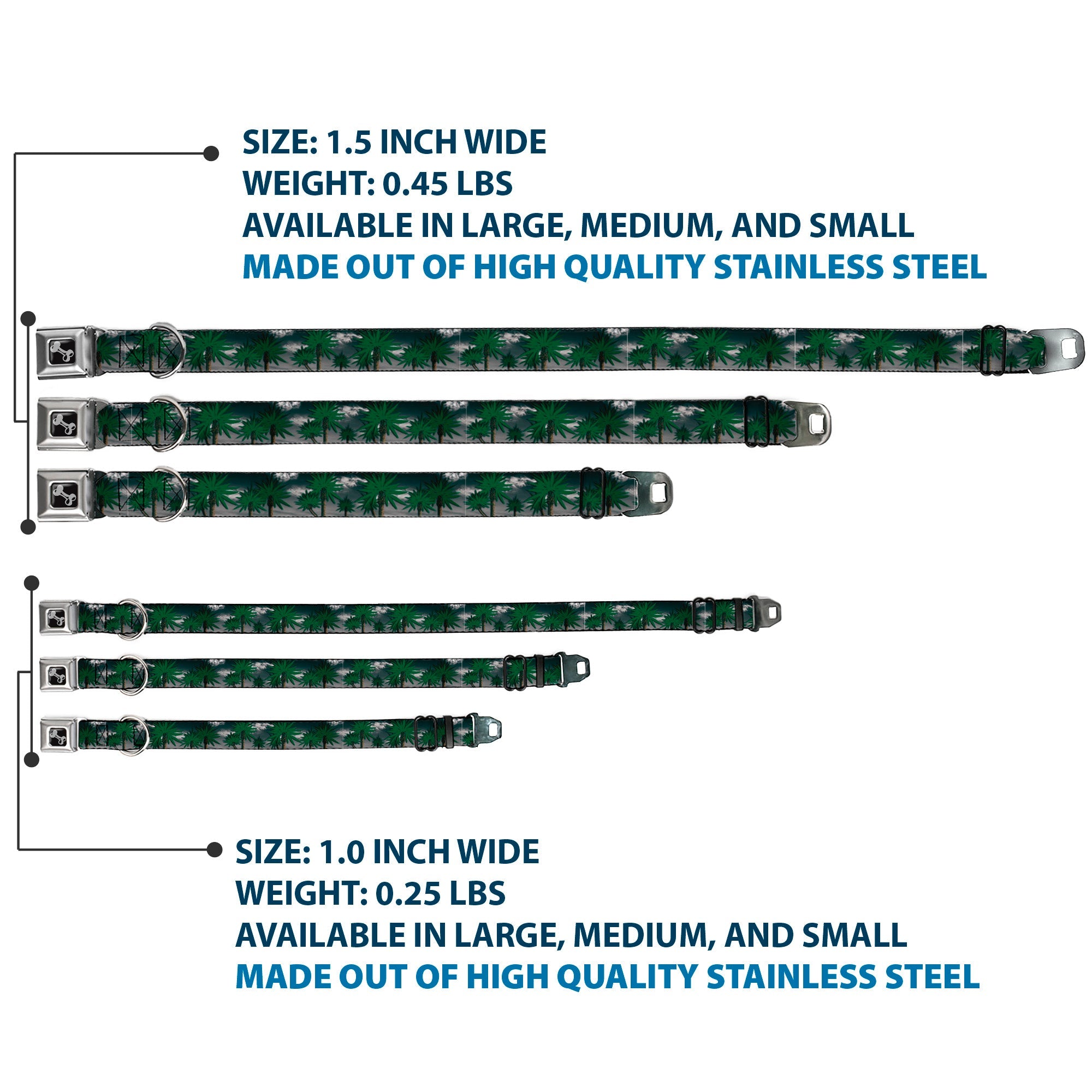 Buckle-Down Seatbelt Buckle Dog Collar - Marijuana Palm Trees/Clouds