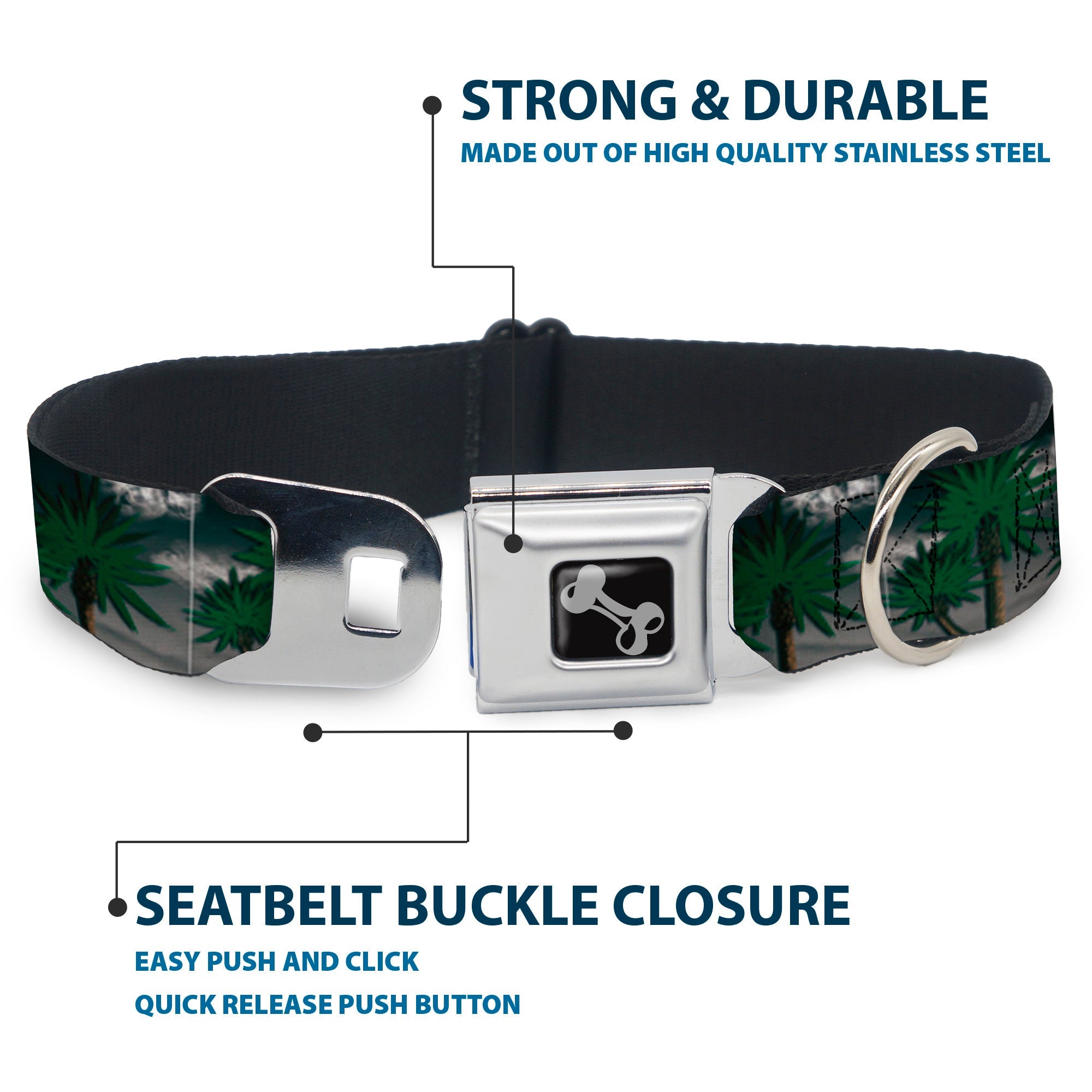 Buckle-Down Seatbelt Buckle Dog Collar - Marijuana Palm Trees/Clouds
