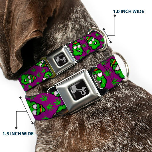 Buckle-Down Seatbelt Buckle Dog Collar - Marijuana Nugs/Leaves Cartoon Purple/Green