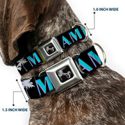 Dog Bone Seatbelt Buckle Collar - MIAMI/Palm Trees Black/White/Pink//Teal
