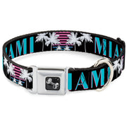 Dog Bone Seatbelt Buckle Collar - MIAMI/Palm Trees Black/White/Pink//Teal