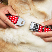 Dog Bone Seatbelt Buckle Collar - Mini Hearts Monogram Red/White
