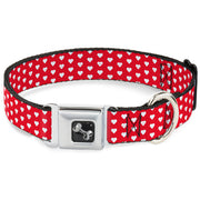 Dog Bone Seatbelt Buckle Collar - Mini Hearts Monogram Red/White