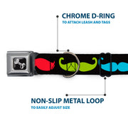 Dog Bone Seatbelt Buckle Collar - Mustaches-4 Black/Multi Color