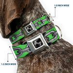 Dog Bone Seatbelt Buckle Collar - Metal Chain Green/Gray