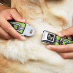 Dog Bone Seatbelt Buckle Collar - Metal Chain Green/Gray