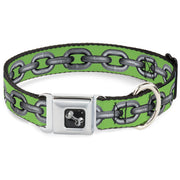Dog Bone Seatbelt Buckle Collar - Metal Chain Green/Gray